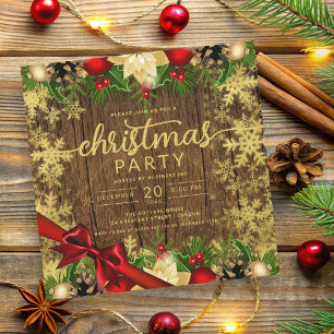 Invitation Rustic Gold Holly Berries & Baubles Company Xmas