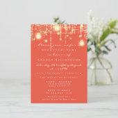 Invitation Rustic Gold Lights Jar Coral Rose Mariage (Debout devant)