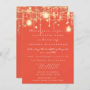 Invitation Rustic Gold Lights Jar Coral Rose Mariage