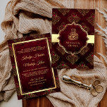 Invitation Rustic Gold Maroon Rouge Damas Mariage musulman<br><div class="desc">Éblouissez vos invités avec cet élégant invitation de mariage aux accents faux feuille d'or et au magnifique motif damassé avec 'Bismillah' en calligraphie arabe. Ajoutez simplement les détails de votre événement sur ce modèle facile à utiliser pour en faire une invitation unique.</div>