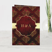 Invitation Rustic Gold Maroon Rouge Damas Mariage musulman (Dos)