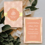 Invitation Rustic Gold Pastel Peach Damask Mariage musulman<br><div class="desc">Éblouissez vos invités avec cet élégant invitation de mariage avec un beau motif damassé avec "Bismillah" en calligraphie arabe. Ajoutez simplement les détails de votre événement sur ce modèle facile à utiliser pour en faire une invitation unique.</div>