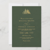 Invitation Rustic Gold Trees Pine Minimalist QR Code Wedding  (Devant)