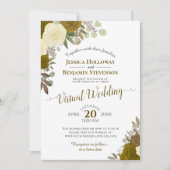 Invitation Rustic Gold Watercolor Floral Mariage virtuel (Devant)
