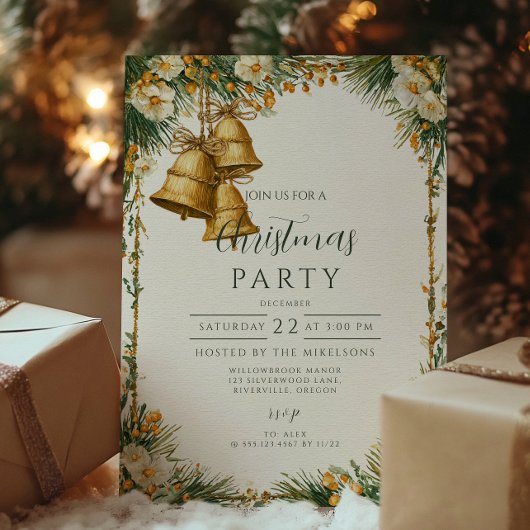 Invitation Rustic Golden Bells Fête