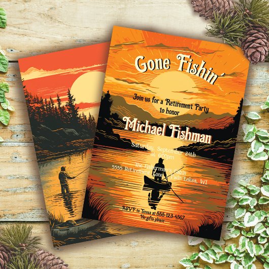 Invitation Rustic Gone Fishin' Retraite Pêche Coupe de bois
