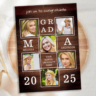 Invitation Rustic Graduate 6 Photo Collage Bois Graduation