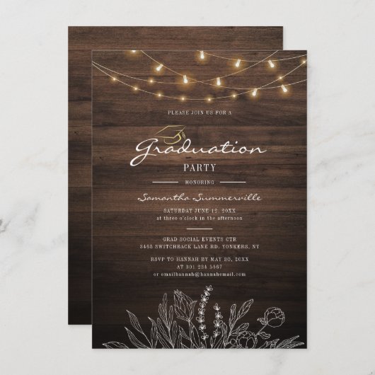 Invitation Rustic Graduation Party 2022 String Lights (Devant / Derrière)