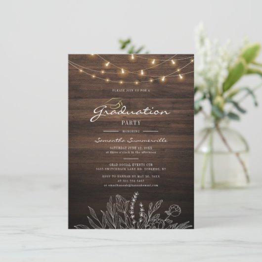 Invitation Rustic Graduation Party 2022 String Lights (Debout devant)