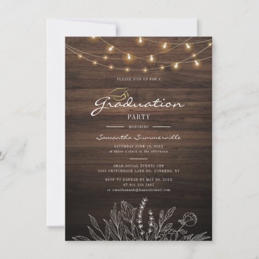 Invitation Rustic Graduation Party 2022 String Lights (Devant)