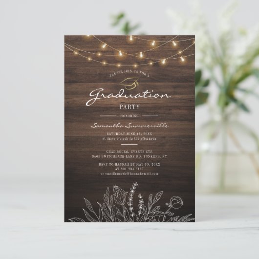 Invitation Rustic Graduation Party 2024 String Lights (Debout devant)