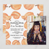 Invitation Rustic Graduation Party Citrouille aquarelle photo (Devant / Derrière)