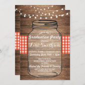 Invitation Rustic Graduation Party Jar Wood Red En vichy (Devant / Derrière)