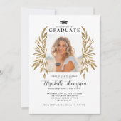 Invitation Rustic Graduation Party Modern Gold Feuilles Photo (Devant)