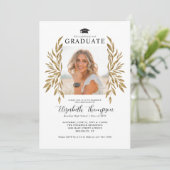 Invitation Rustic Graduation Party Modern Gold Feuilles Photo (Debout devant)