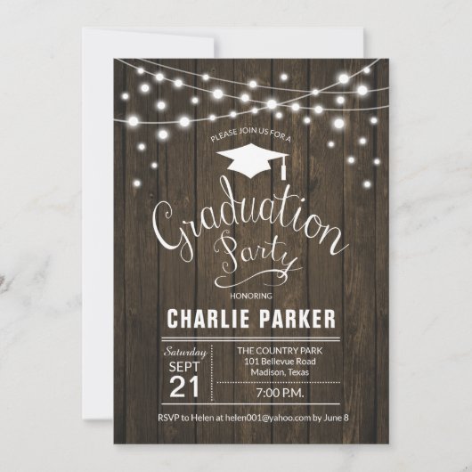 Invitation Rustic Graduation Party Motif de bois (Devant)