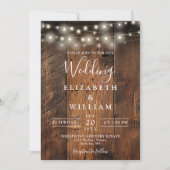 Invitation Rustic Grange Bois Chaîne Lumières Mariage photo (Devant)
