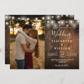 Invitation Rustic Grange Bois Chaîne Lumières Mariage Photo (Devant / Derrière)