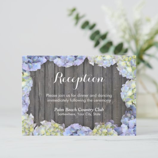 Invitation Rustic Grange Bois Hydrangea Réception de mariage (Debout devant)