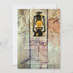 Invitation Rustic Grange Bois & Lanterne 50e fête d'anniversa