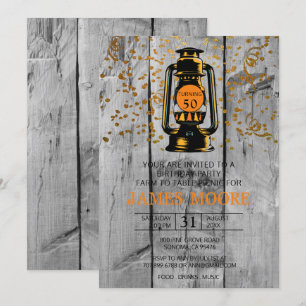Invitation Rustic Grange Bois & Lanterne 50e fête d'anniversa