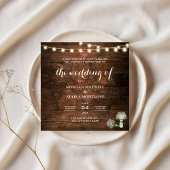 Invitation Rustic Grange bois Mason Jar Mariage Carré