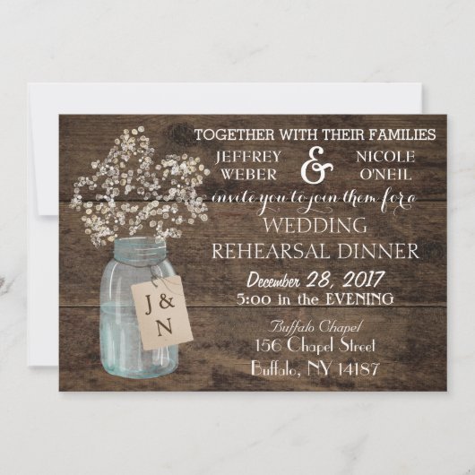 Invitation Rustic Grange Mariage Wood Mason Jar Babys Respire (Devant)