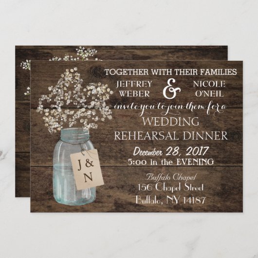 Invitation Rustic Grange Mariage Wood Mason Jar Babys Respire (Devant / Derrière)