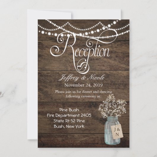 Invitation Rustic Grange Mariage Wood Mason Jar Babys Respire (Devant)