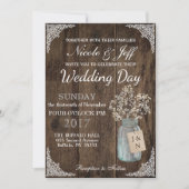 Invitation Rustic Grange Mariage Wood Mason Jar Babys Respire (Devant)