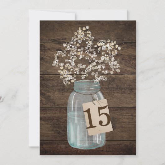 Invitation Rustic Grange Mariage Wood Mason Jar Babys Respire (Devant)