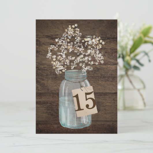 Invitation Rustic Grange Mariage Wood Mason Jar Babys Respire (Debout devant)