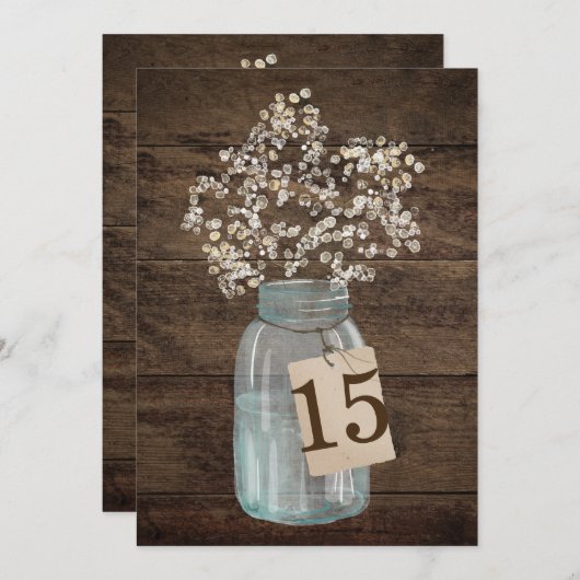 Invitation Rustic Grange Mariage Wood Mason Jar Babys Respire (Devant / Derrière)