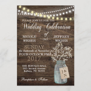 Invitation Rustic Grange Mariage Wood Mason Jar Babys Respire