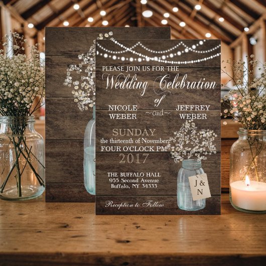 Invitation Rustic Grange Mariage Wood Mason Jar Babys Respire
