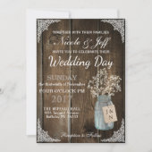 Invitation Rustic Grange Mariage Wood Mason Jar Babys Respire (Devant)