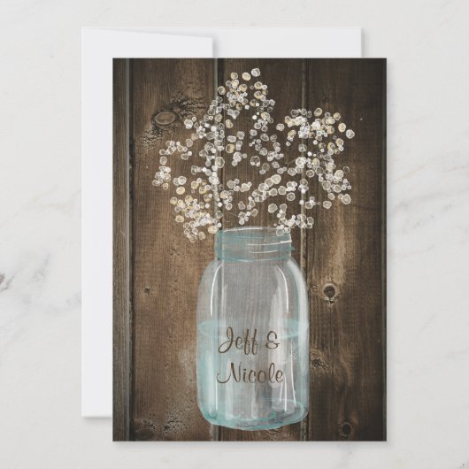 Invitation Rustic Grange Mariage Wood Mason Jar Babys Respire (Dos)