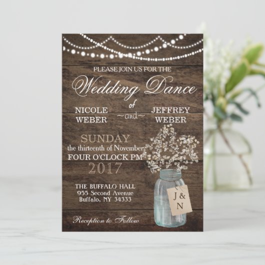 Invitation Rustic Grange Mariage Wood Mason Jar Babys Respire (Debout devant)