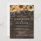 Invitation Rustic Grange Wood Country Sunflowers Mariage (Devant)