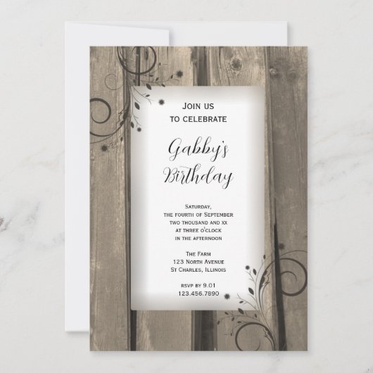 Invitation Rustic Grange Wood Pays Fête d'anniversaire (Devant)