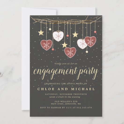 Invitation Rustic Grapevine et Heart Winter Engagement Party (Devant)