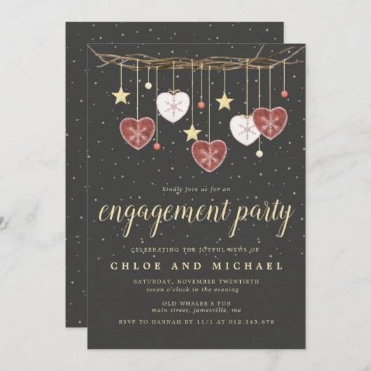 Invitation Rustic Grapevine et Heart Winter Engagement Party (Devant / Derrière)