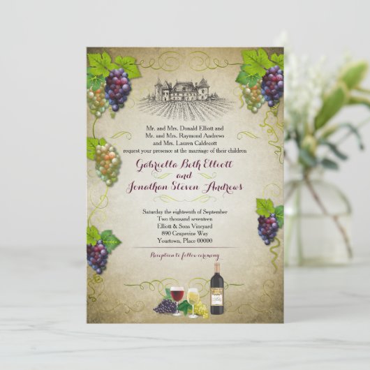 Invitation Rustic Grapevine Vineyard Mariage Event (Debout devant)