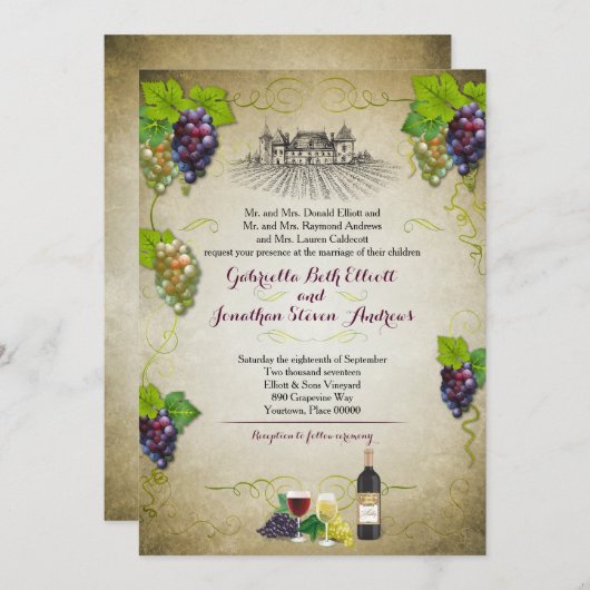 Invitation Rustic Grapevine Vineyard Mariage Event (Devant / Derrière)