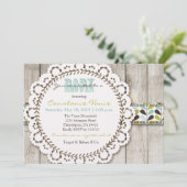 Invitation Rustic Green Blue Baby Shower (Debout devant)