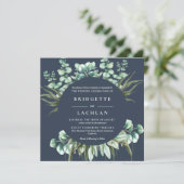 Invitation Rustic Green et Navy Eucalyptus Mariage SQ (Debout devant)