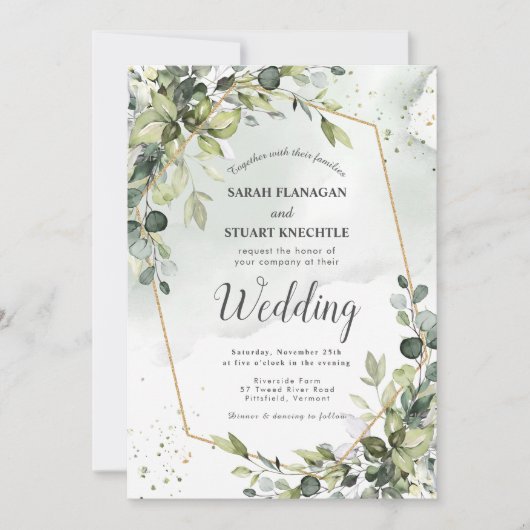 Invitation Rustic Green Eucalyptus Arch Photo QR Code Mariage (Devant)