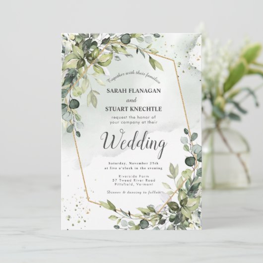 Invitation Rustic Green Eucalyptus Arch Photo QR Code Mariage (Debout devant)