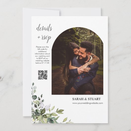 Invitation Rustic Green Eucalyptus Arch Photo QR Code Mariage (Dos)