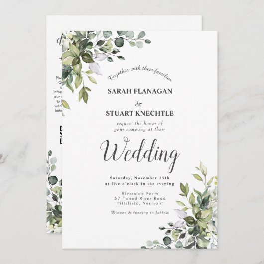 Invitation Rustic Green Eucalyptus Arch Photo QR Code Mariage (Devant / Derrière)